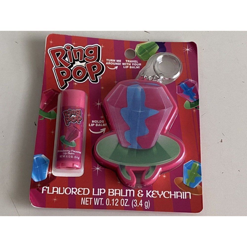 Taste Beauty Ring Pop Strawberry Flavored Lip Balm & Keychain NEW
